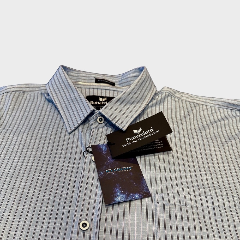 Buttercloth Men's 3XL Blue w/Gray Pinstripes Long Sleeve Shirt NWT - Picture 5 of 6